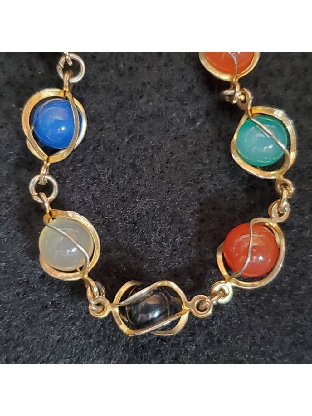 Vintage Caged Bead Necklace Gold Tone Multi Color Glass 22"